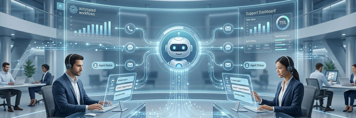 AI chatbot supporting customer service team in a modern business environment