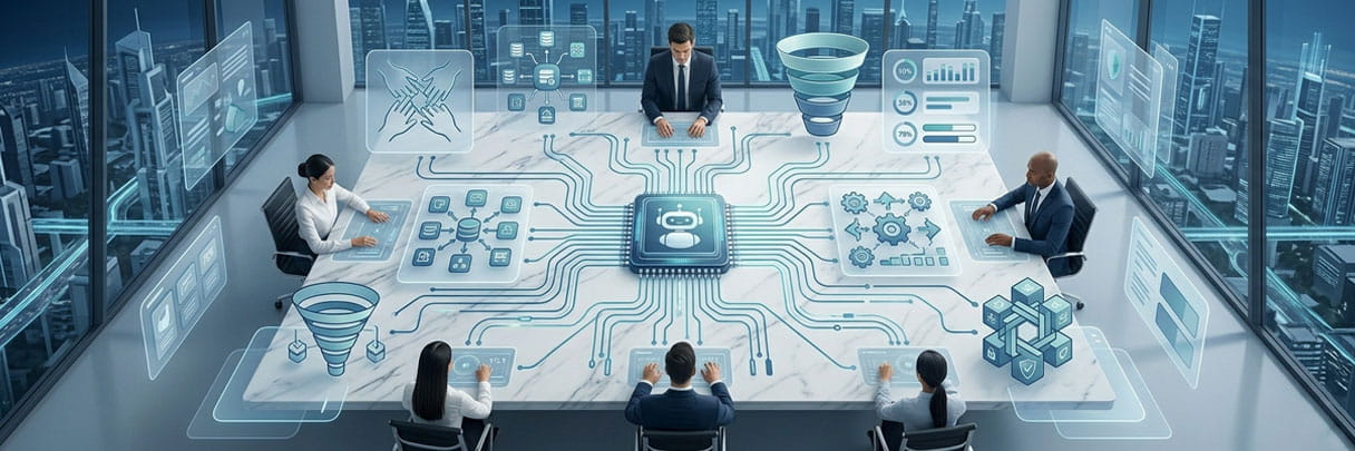 Hero image showing a business concept for comparing AI chatbot tools