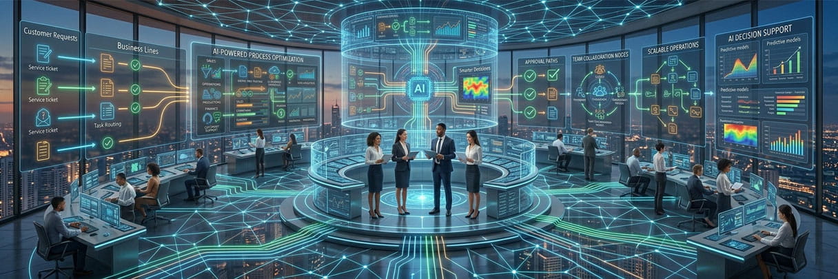 Enterprise workflow automation with AI-powered task routing and business process optimization